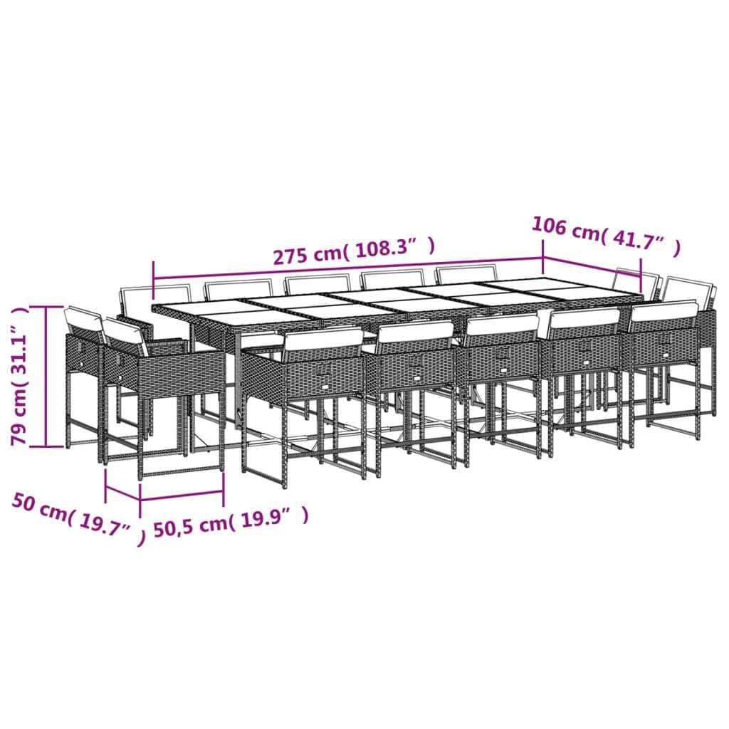 15 Piece Garden Dining Set with Cushions Black