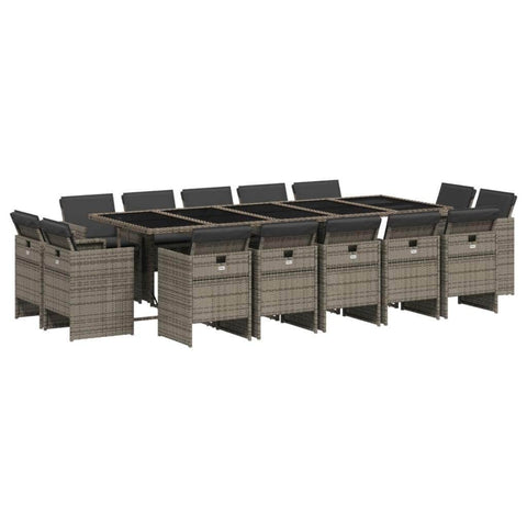 15 Piece Garden Dining Set with Cushions Grey - Poly Rattan