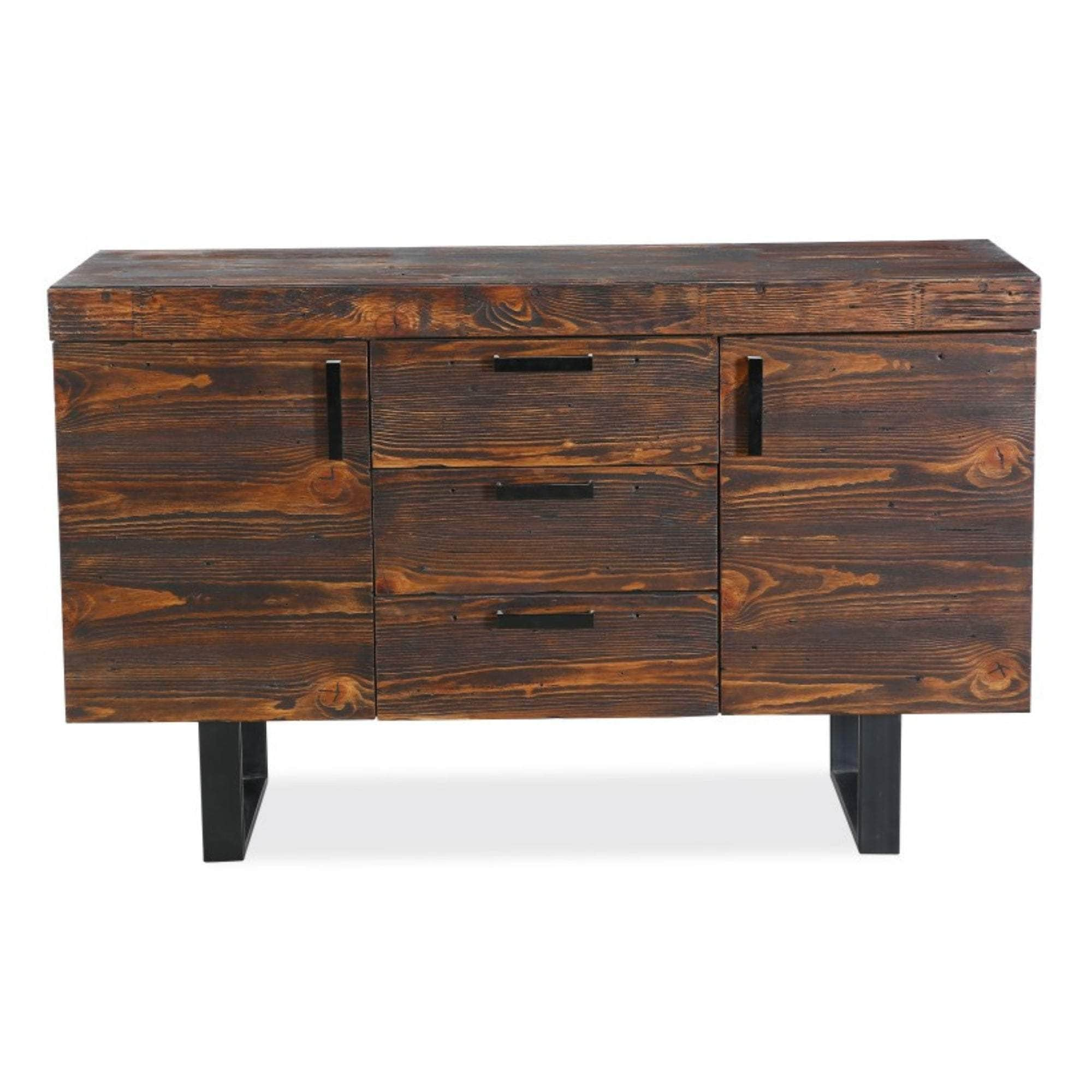 150Cm Buffet Table Cabinet Solid Pine Wood 3 Drawer 2 Door Black