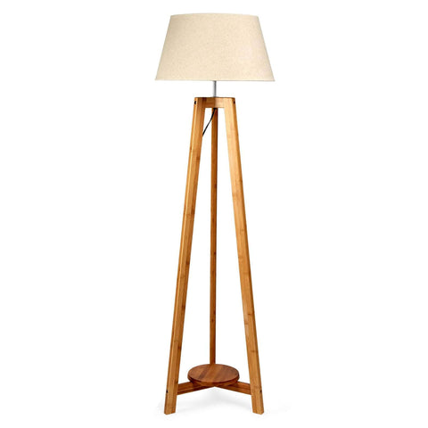 155Cm Bamboo Wooden Tripod Floor Lamp - Beige Linen