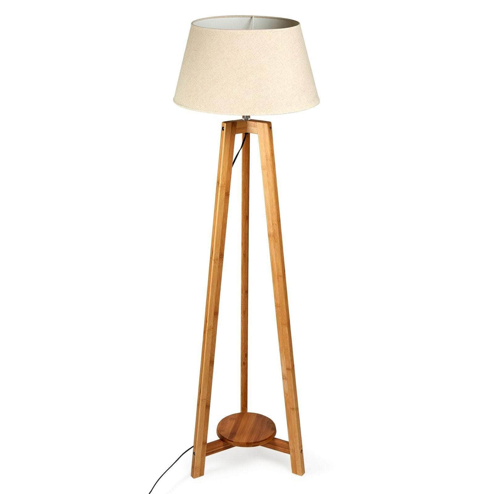 155Cm Bamboo Wooden Tripod Floor Lamp - Beige Linen