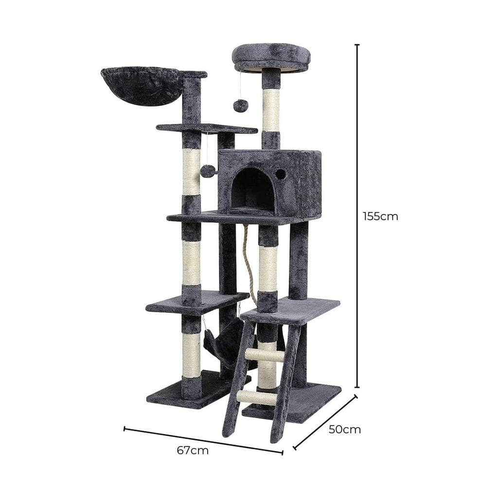 155Cm Plush Cat Condo Cat Tree Dark Grey