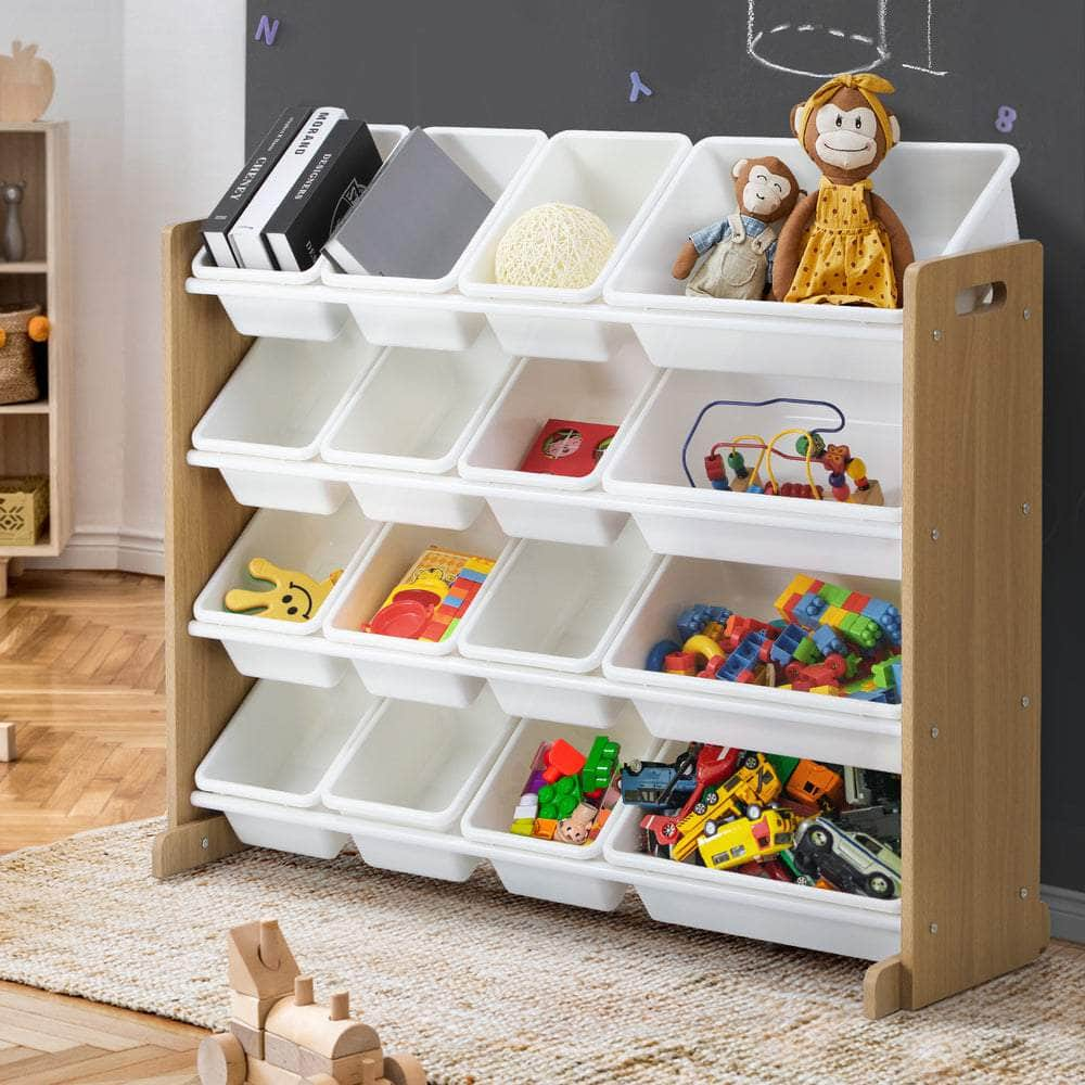 16 Bins 4-Tier Kids Toy Organiser Storage Rack