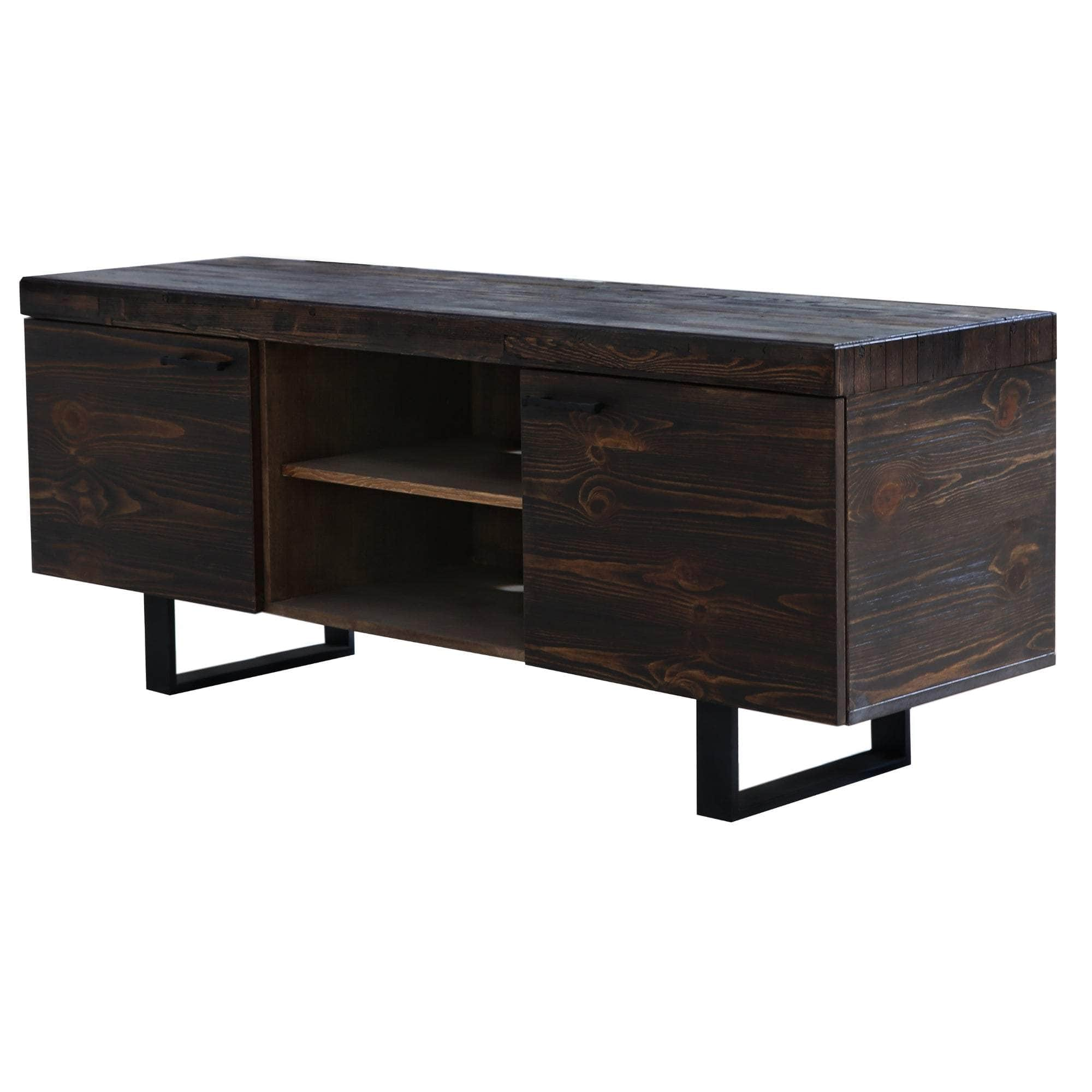 160Cm Entertainment Tv Unit Solid Pine Wood 2 Door Black