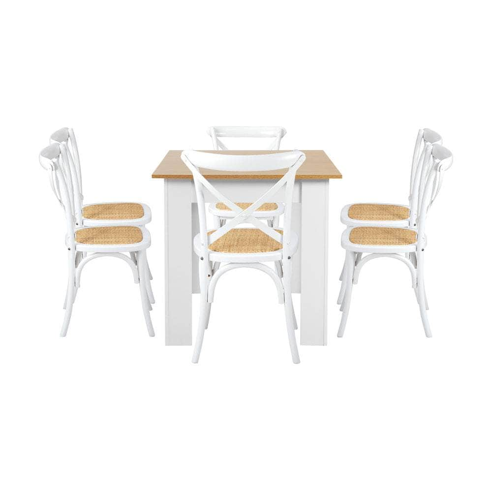 160cm Extendable Dining Table with 4PCS/6PCS Chairs Crossback White