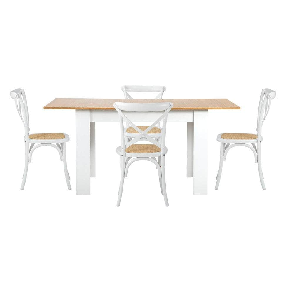 160cm Extendable Dining Table with 4PCS/6PCS Chairs Crossback White