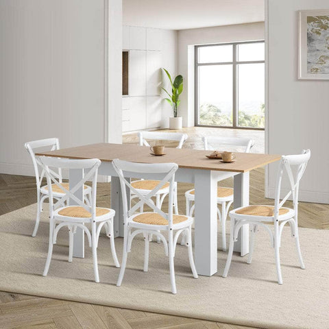 160cm Extendable Dining Table with 4PCS/6PCS Chairs Crossback White