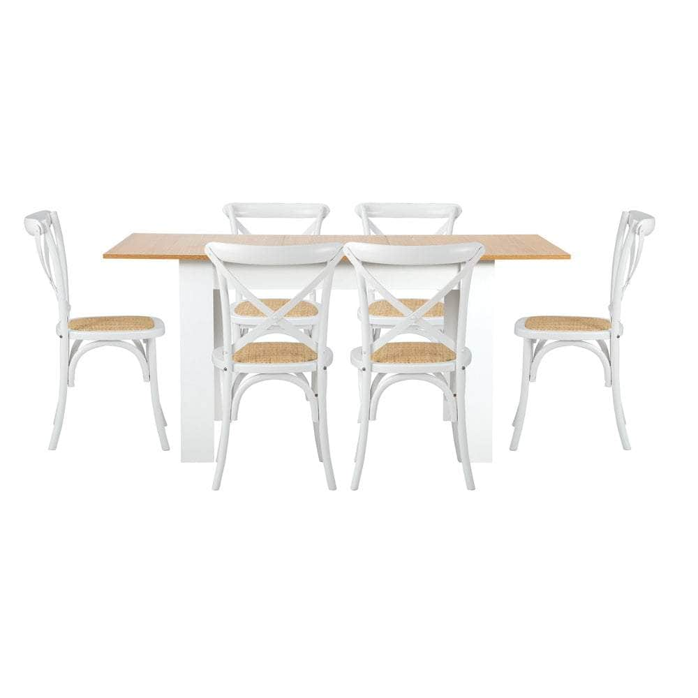 160cm Extendable Dining Table with 4PCS/6PCS Chairs Crossback White