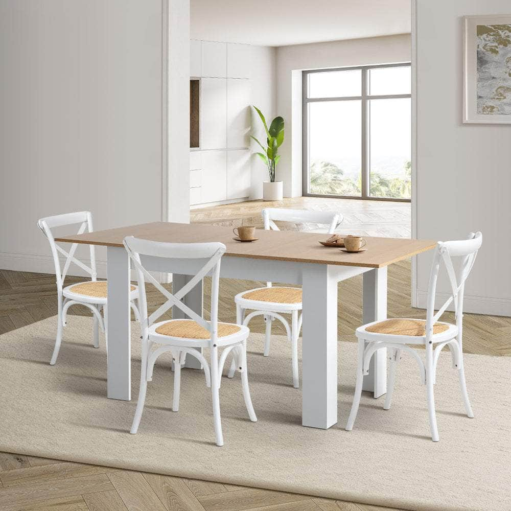 160cm Extendable Dining Table with 4PCS/6PCS Chairs Crossback White