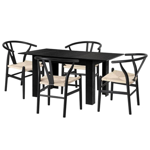 160cm Extendable Dining Table with 4x/6x Dining Chairs Black