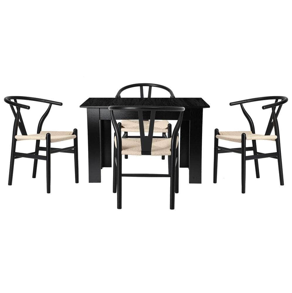 160cm Extendable Dining Table with 4x/6x Dining Chairs Black