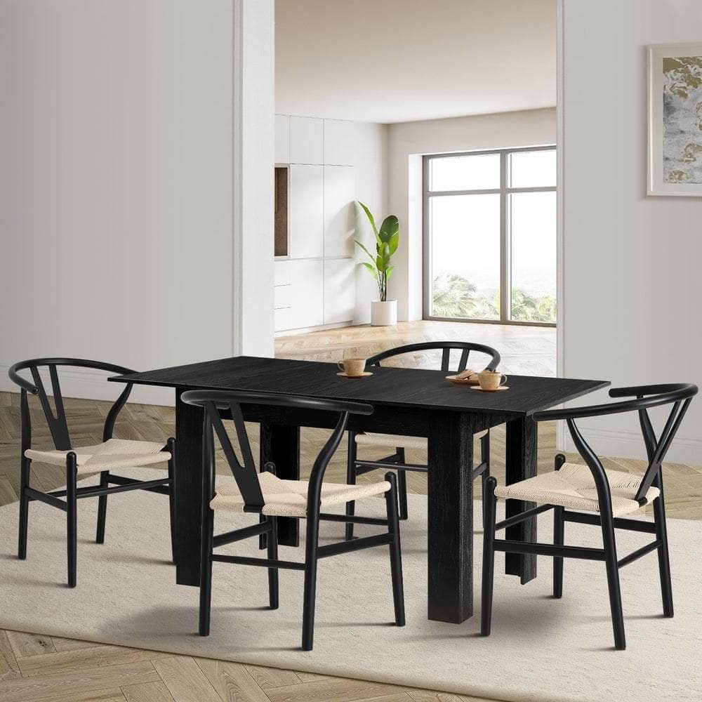 160cm Extendable Dining Table with 4x/6x Dining Chairs Black