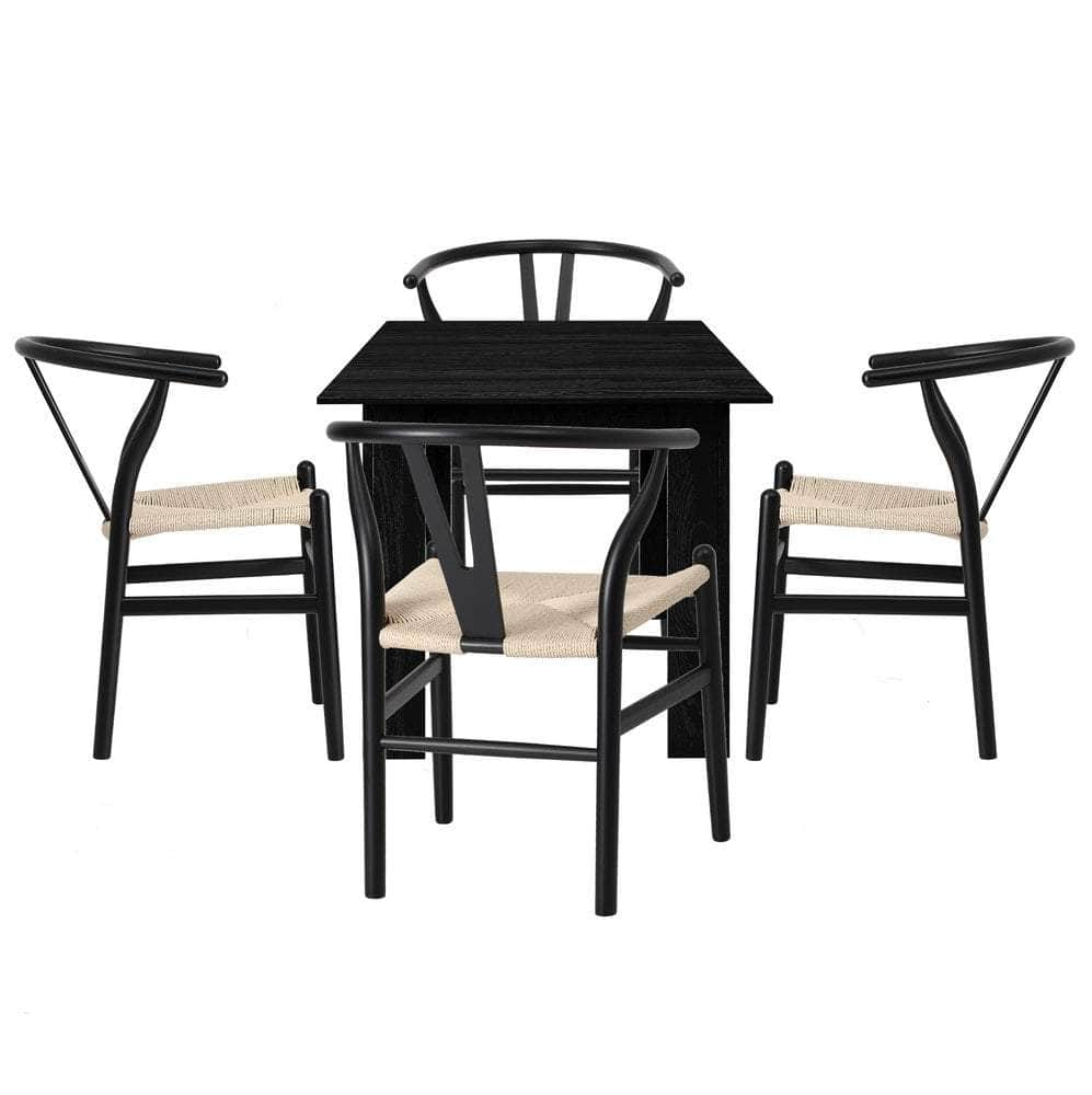 160cm Extendable Dining Table with 4x/6x Dining Chairs Black