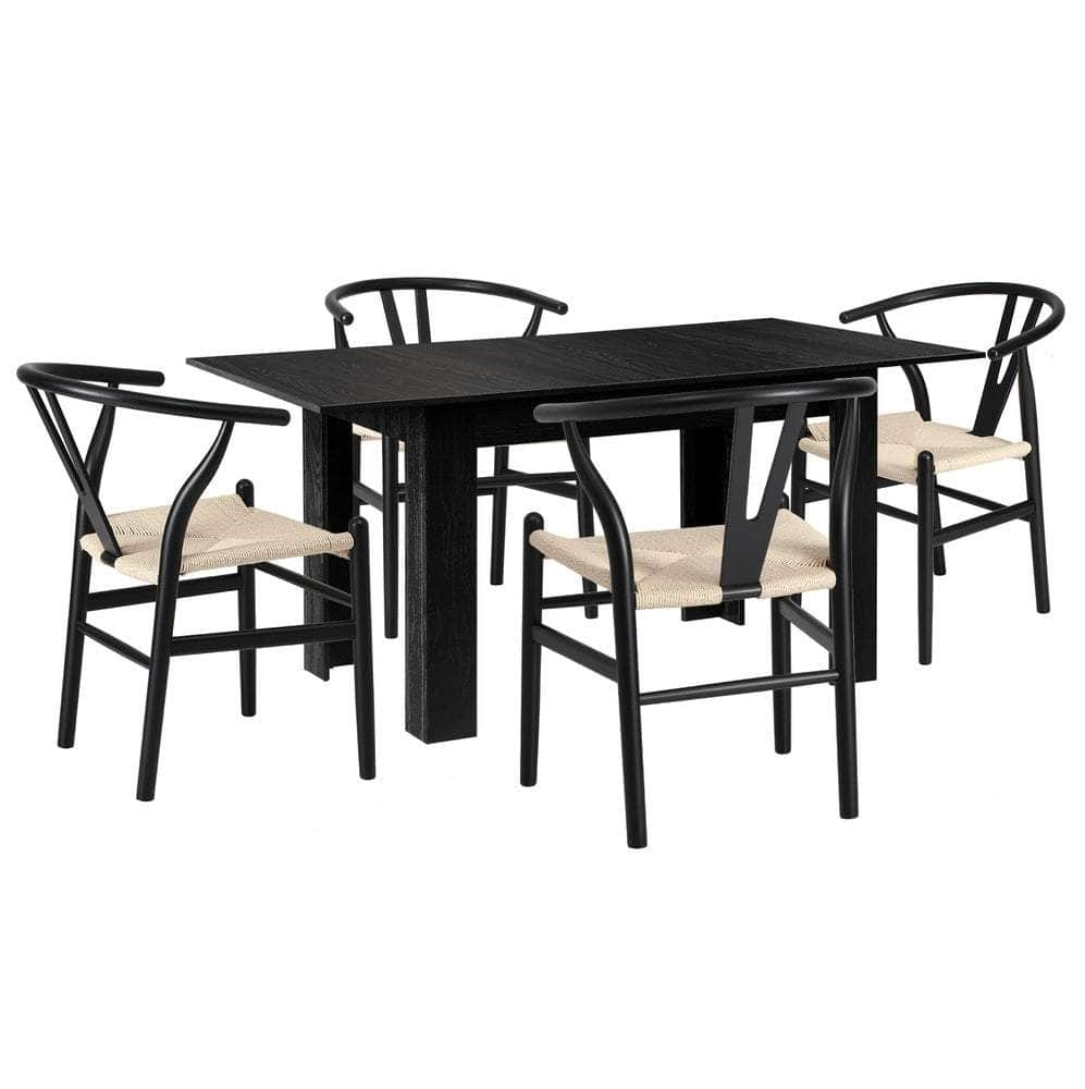 160cm Extendable Dining Table with 4x/6x Dining Chairs Black