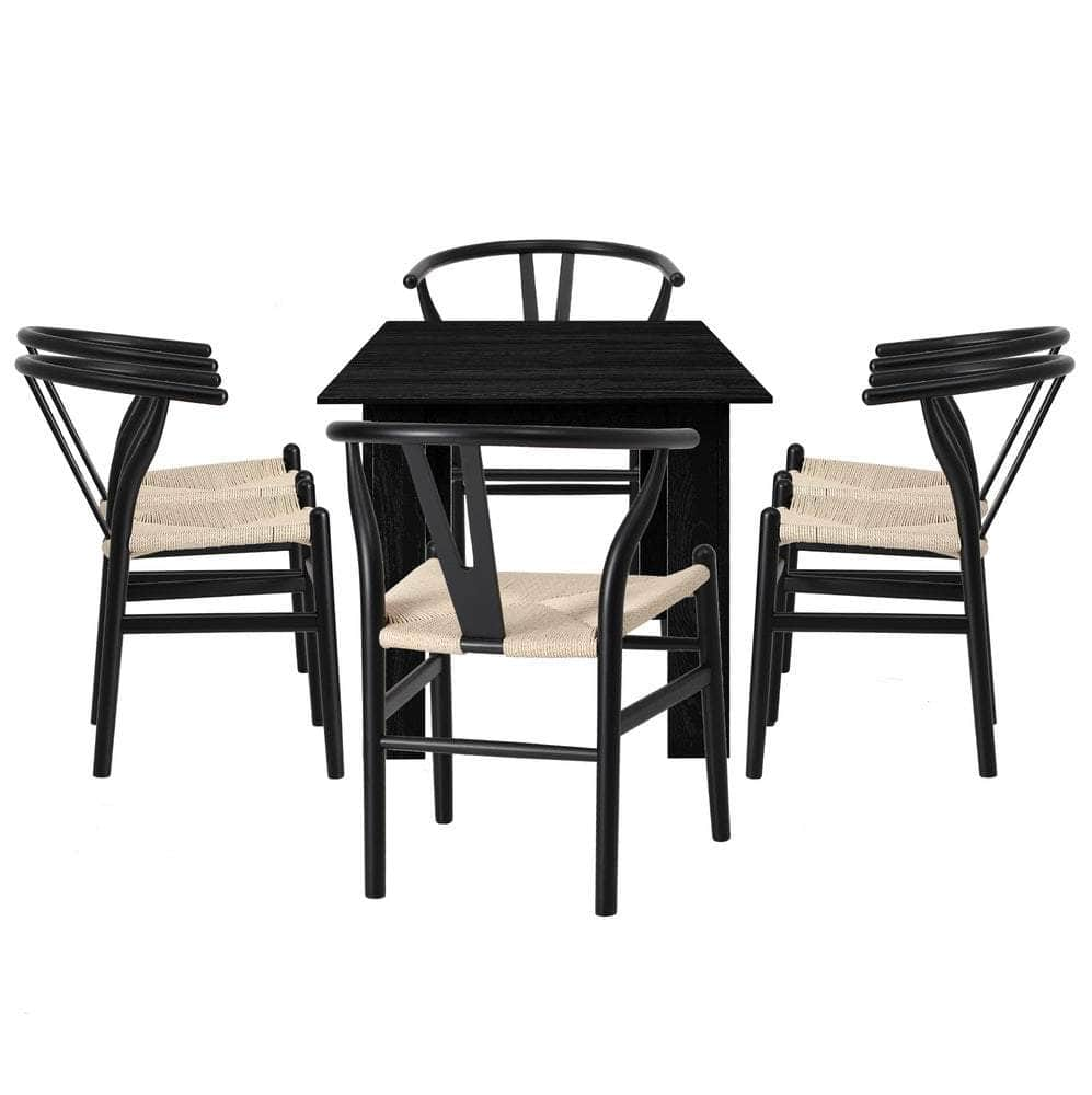 160cm Extendable Dining Table with 4x/6x Dining Chairs Black