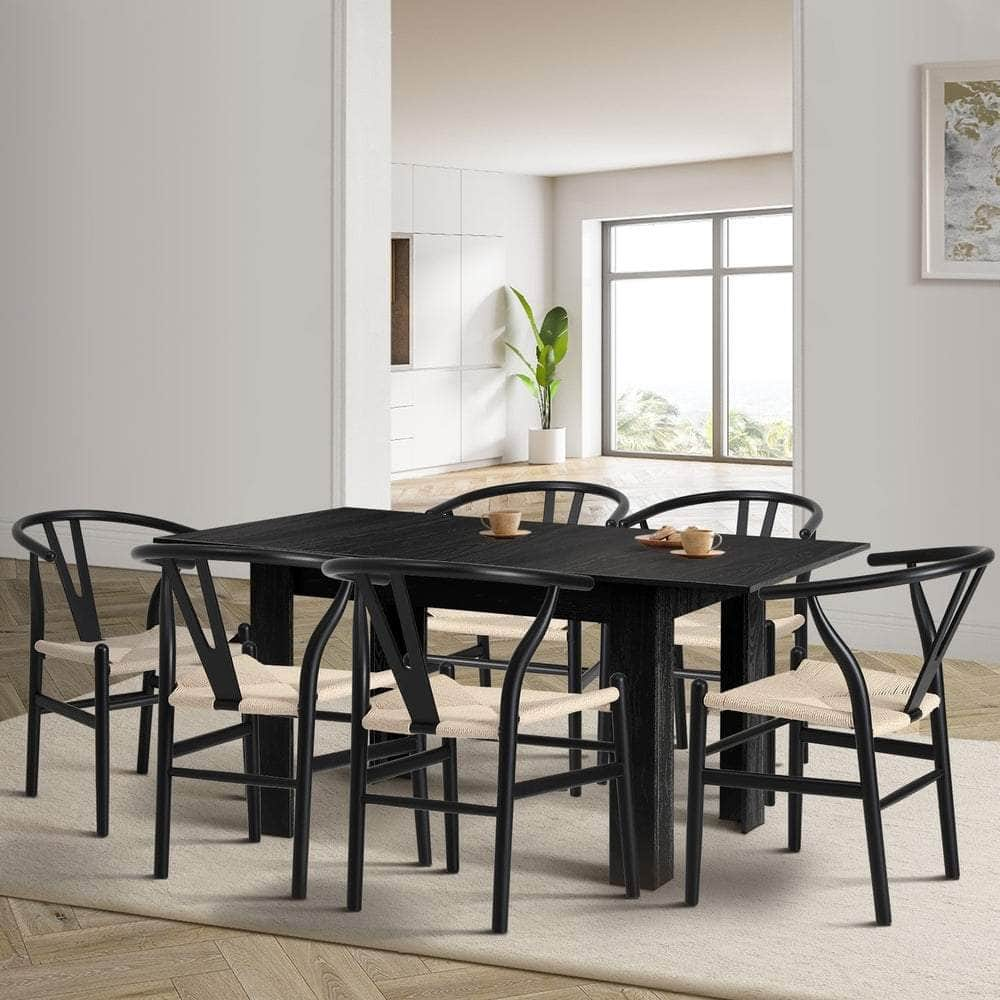 160cm Extendable Dining Table with 4x/6x Dining Chairs Black