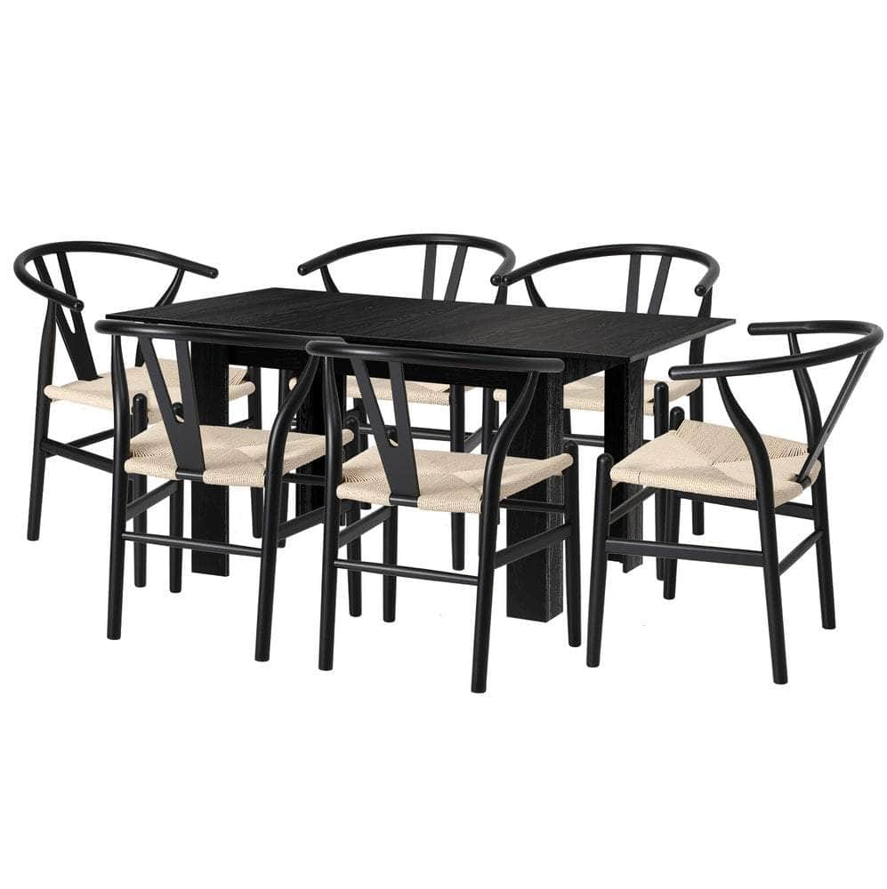 160cm Extendable Dining Table with 4x/6x Dining Chairs Black