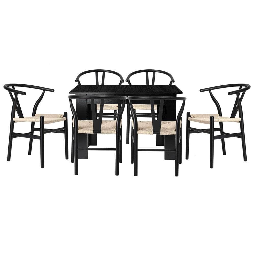 160cm Extendable Dining Table with 4x/6x Dining Chairs Black