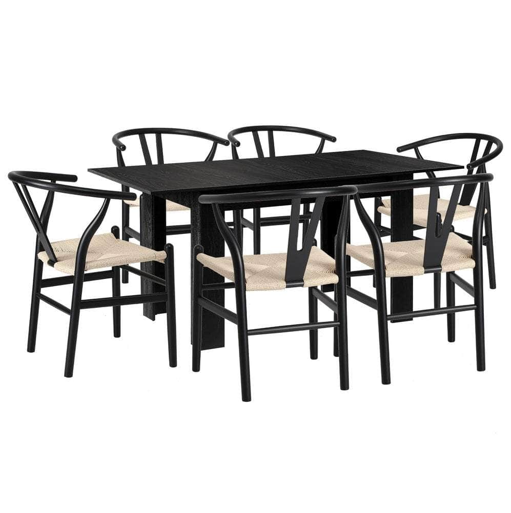 160cm Extendable Dining Table with 4x/6x Dining Chairs Black