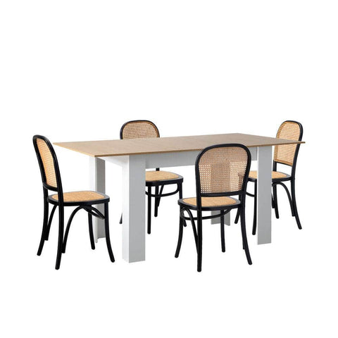 160cm Extendable Dining Table with Chairs Rattan Black/Natural