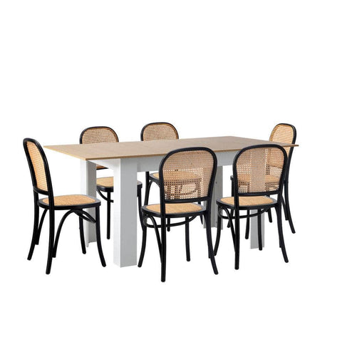 160cm Extendable Dining Table with Chairs Rattan Black/Natural