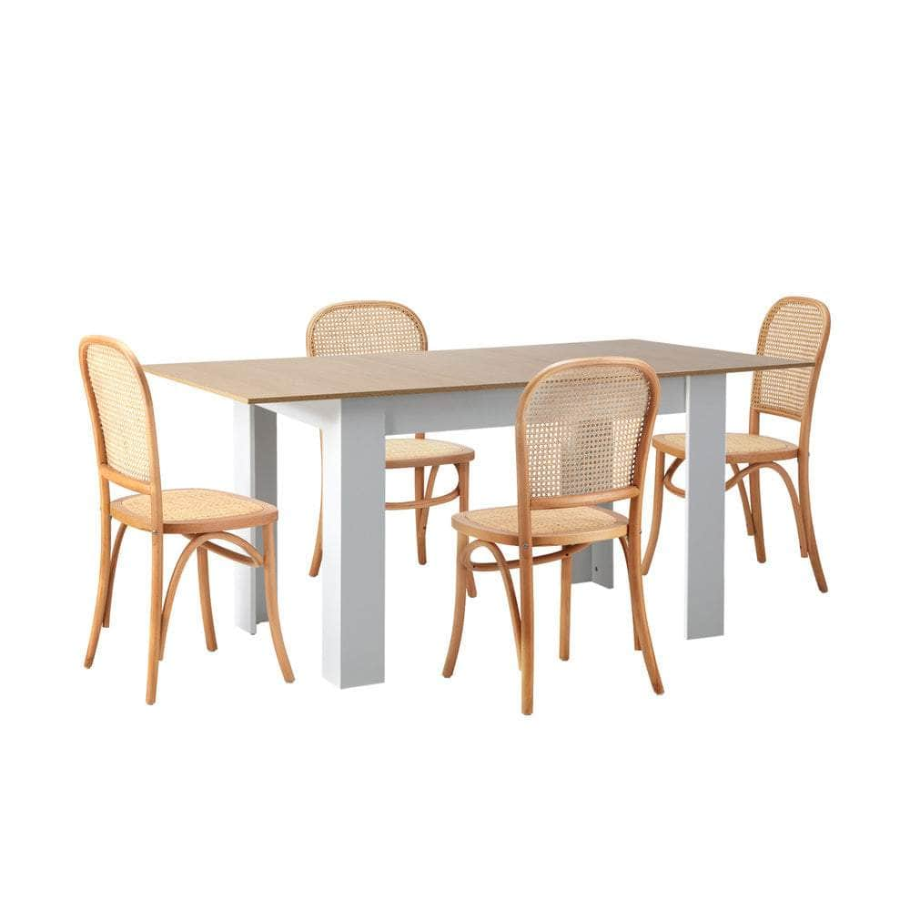 160cm Extendable Dining Table with Chairs Rattan Black/Natural