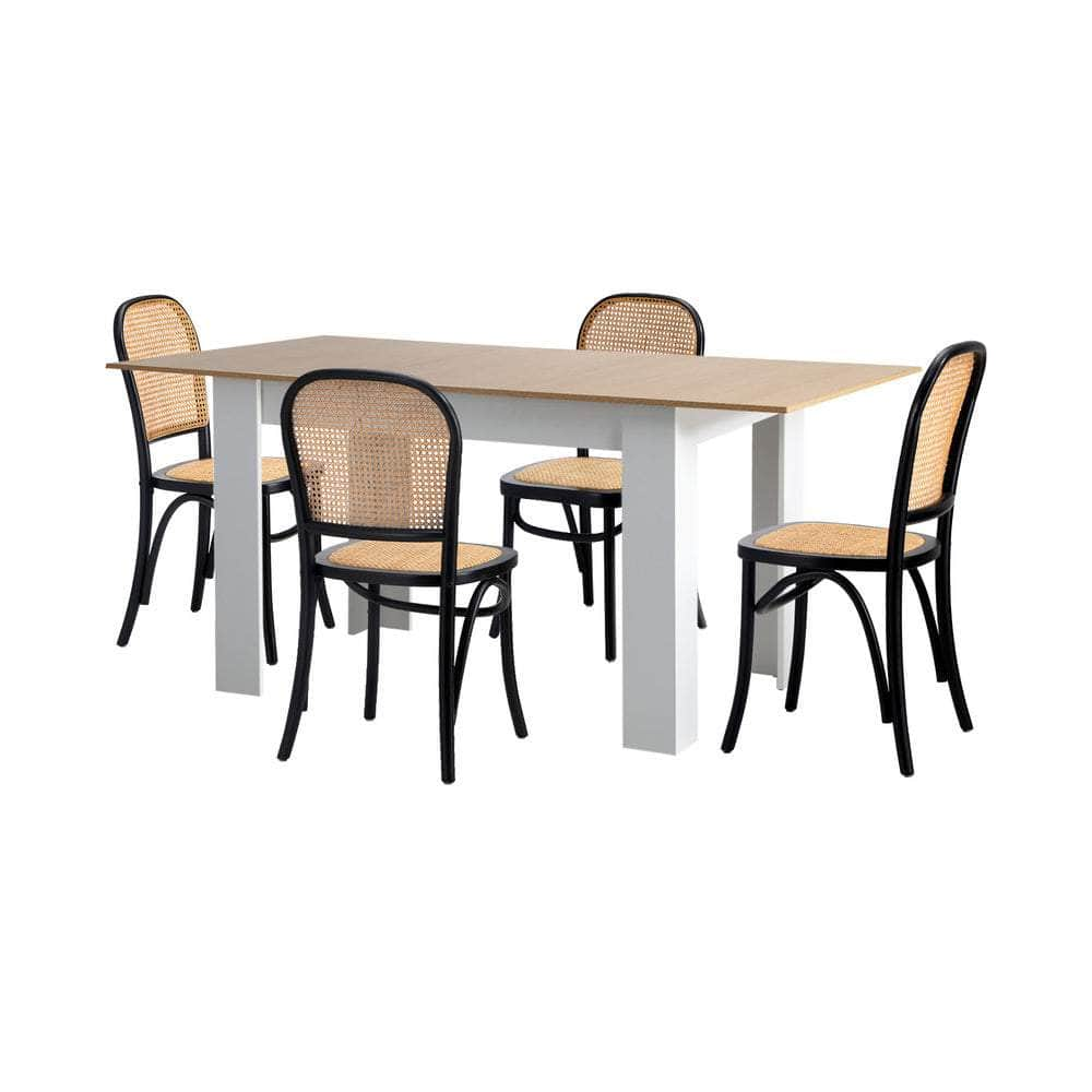 160cm Extendable Dining Table with Chairs Rattan Black/Natural