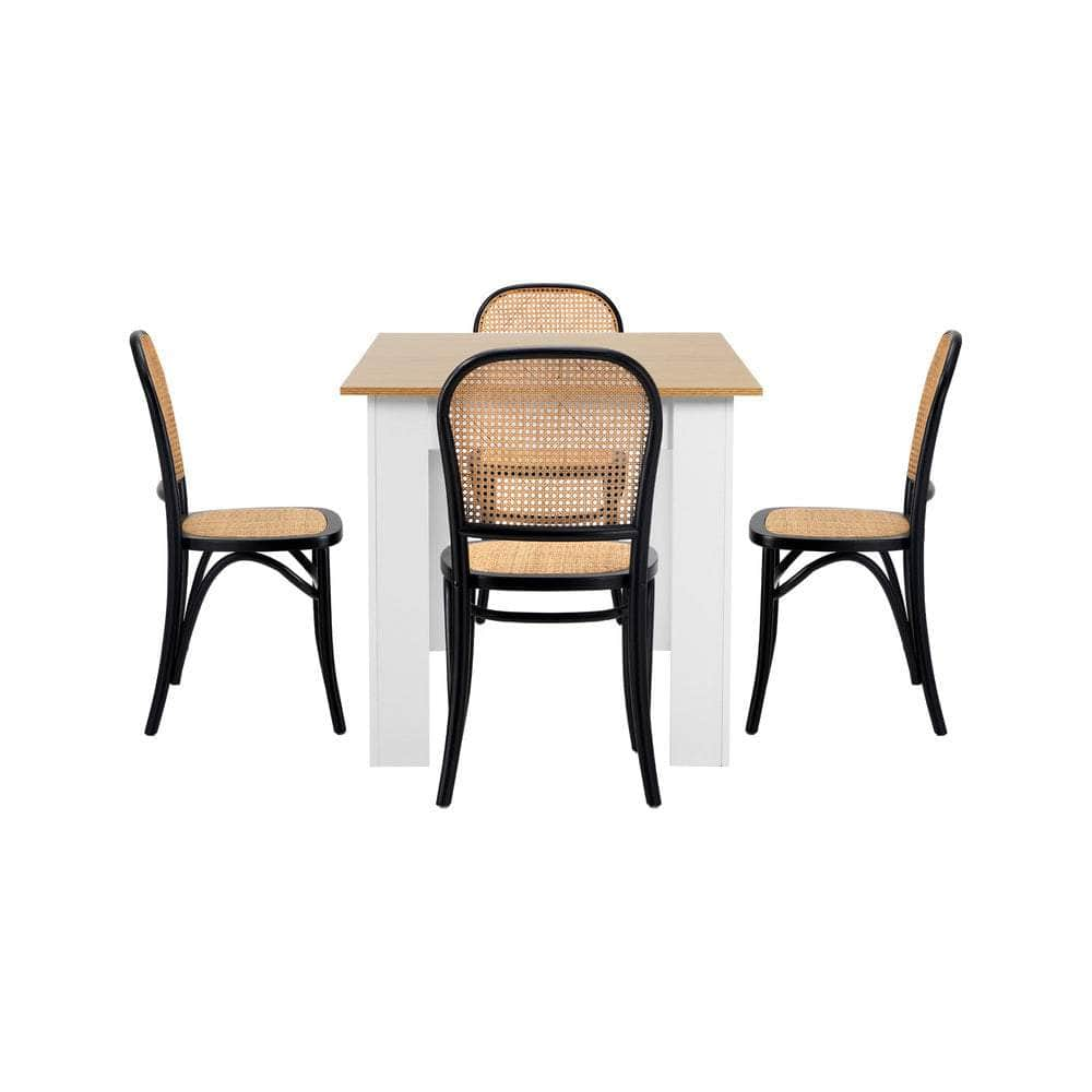 160cm Extendable Dining Table with Chairs Rattan Black/Natural