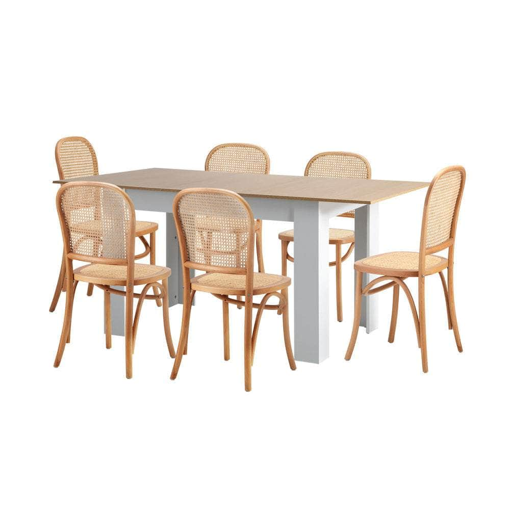 160cm Extendable Dining Table with Chairs Rattan Black/Natural