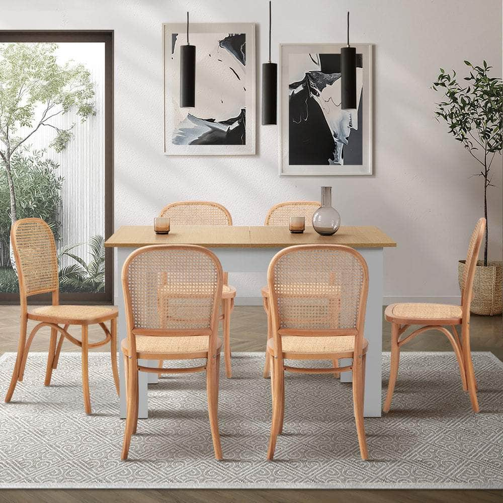 160cm Extendable Dining Table with Chairs Rattan Black/Natural