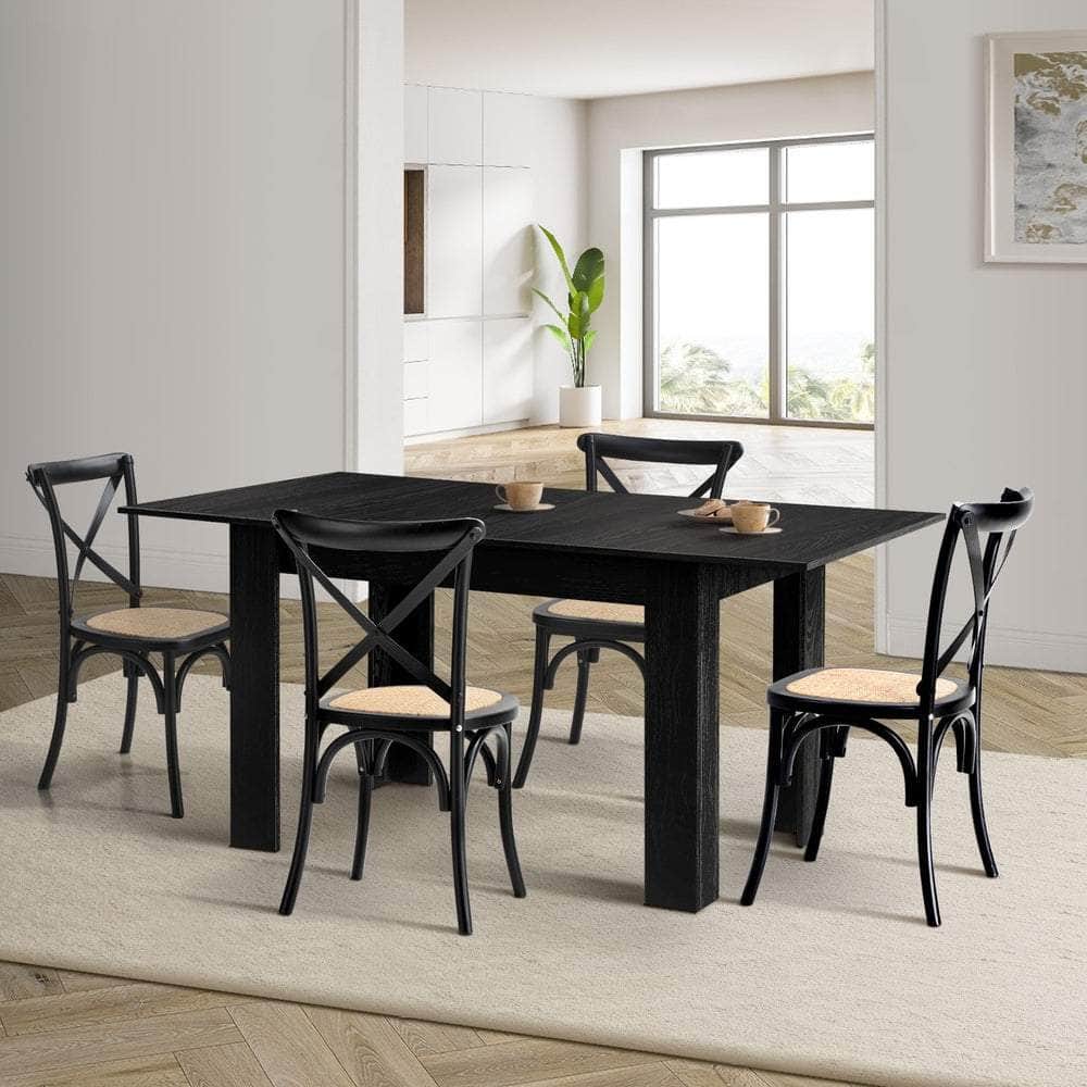 160cm Extendable Dining Table with Dining Chairs Geometric Black
