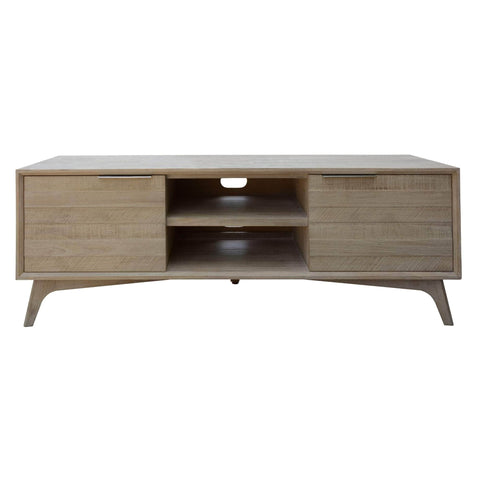 166Cm Entertainment Tv Unit 2 Door Solid Acacia Timber Brushed Smoke