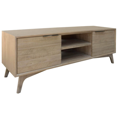 166Cm Entertainment Tv Unit 2 Door Solid Acacia Timber Brushed Smoke