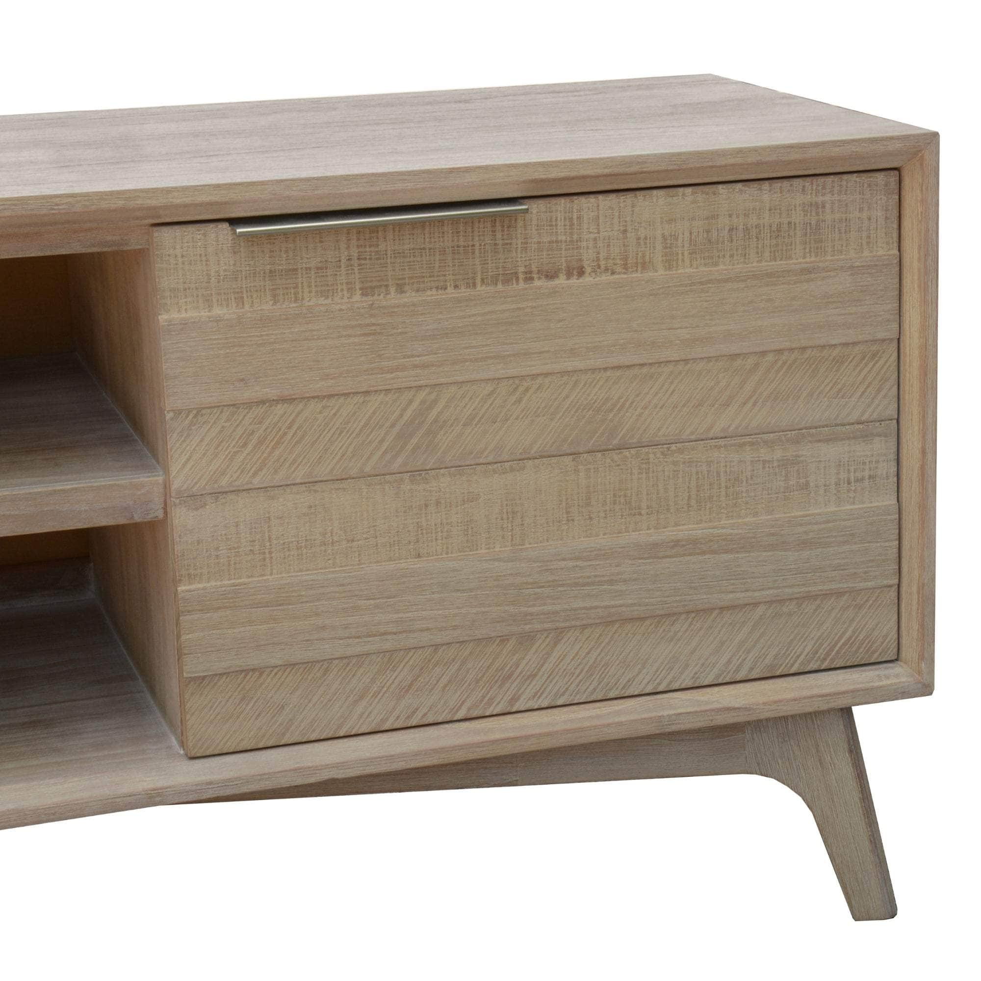 166Cm Entertainment Tv Unit 2 Door Solid Acacia Timber Brushed Smoke