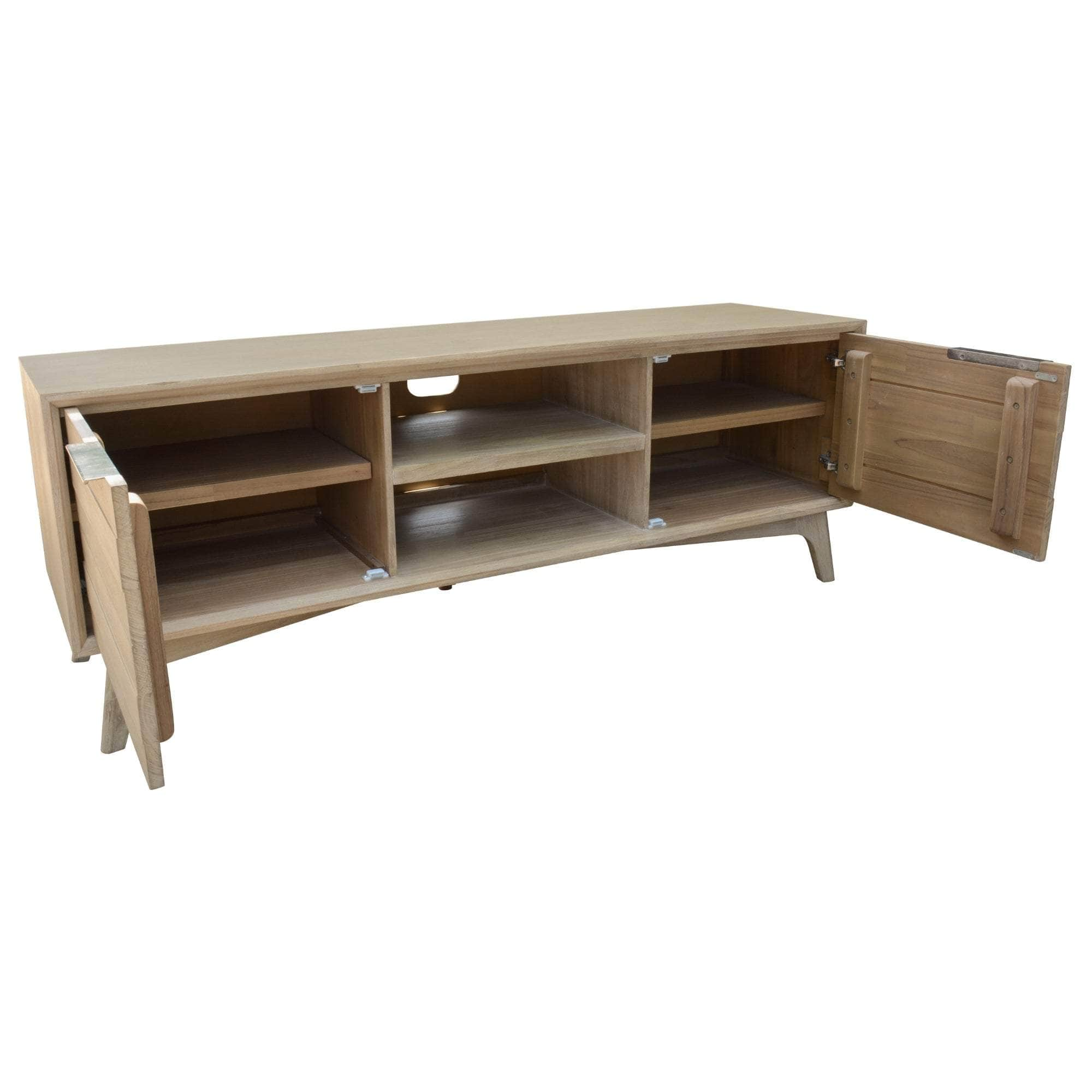 166Cm Entertainment Tv Unit 2 Door Solid Acacia Timber Brushed Smoke