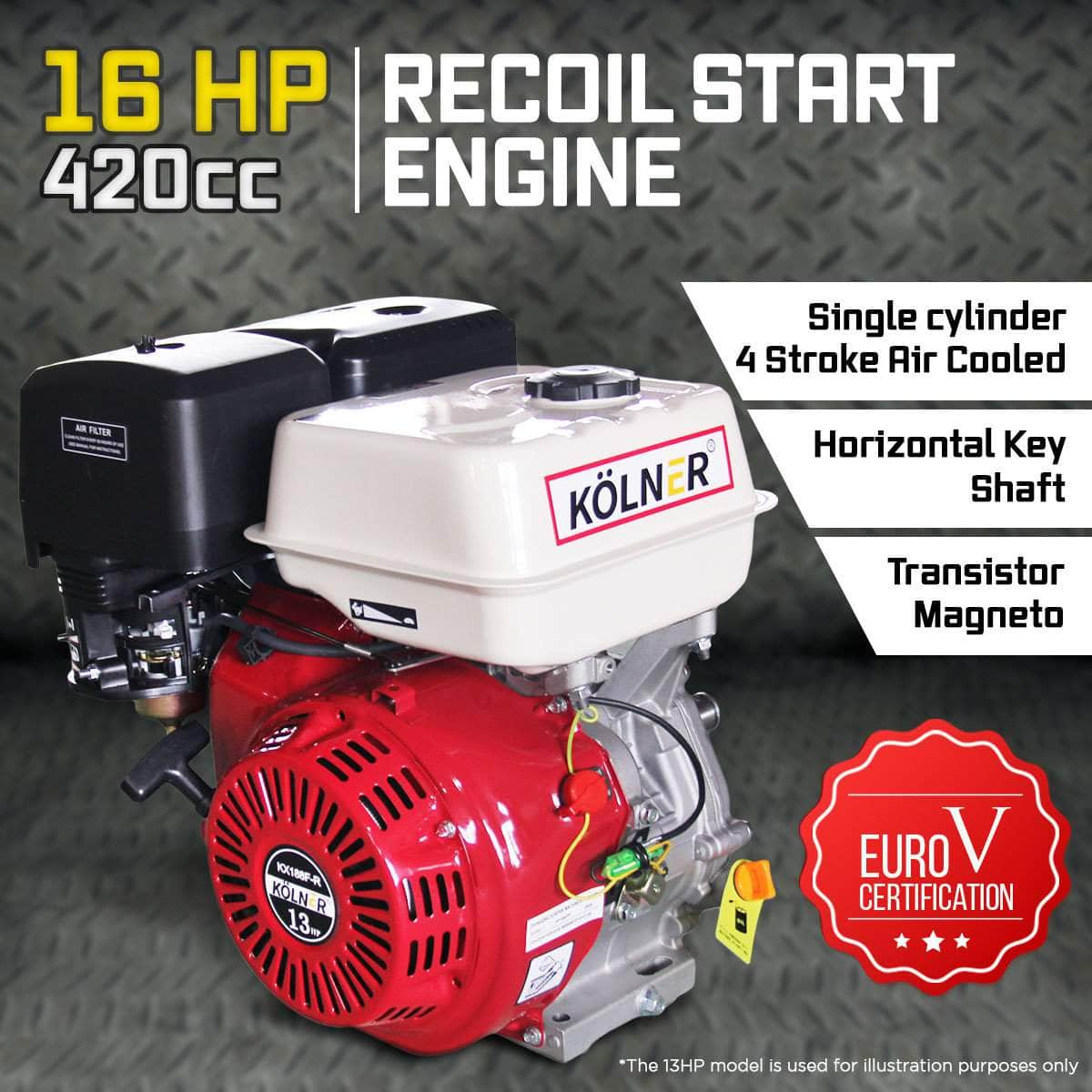 16hp 25.4mm Horizontal Key Shaft Q Type Petrol Engine - Recoil Start