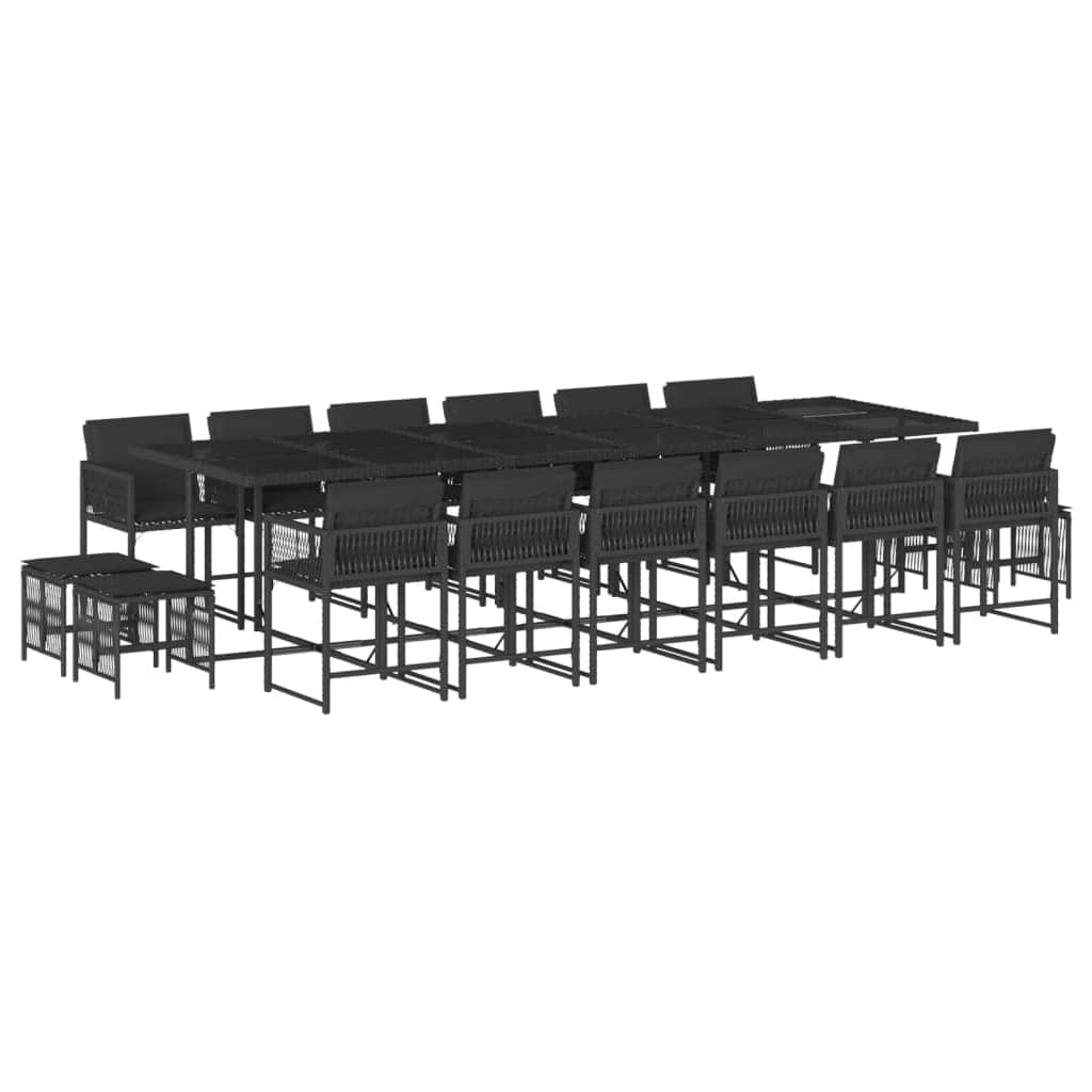 17-Pcs Garden Dining Set with Cushions Black Poly Rattan