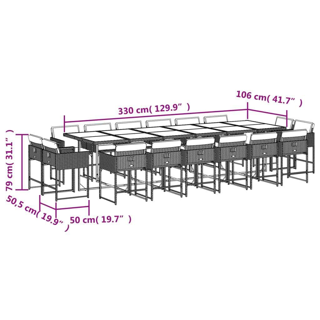 17 Pcs Garden Dining Set with Cushions Black Poly Rattan