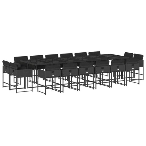 17 Pcs Garden Dining Set with Cushions Black Poly Rattan