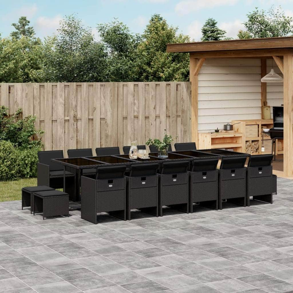 17-Piece Garden Dining Set with Cushions Black Poly Rattan