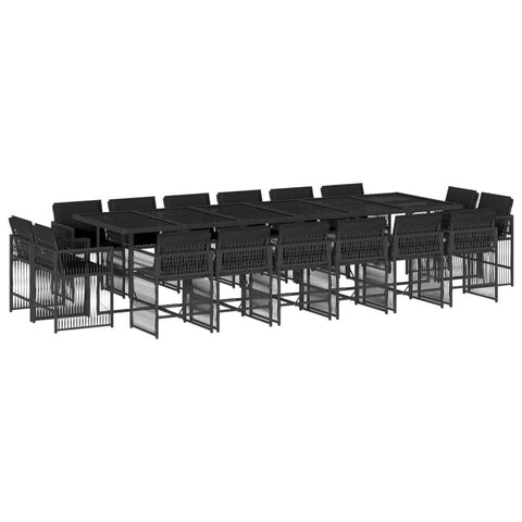 17 Piece Garden Dining Set with Cushions Black Poly Rattan