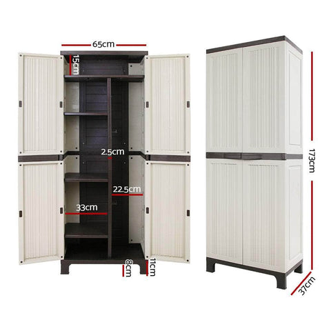 173Cm Outdoor Storage Cabinet Box Lockable Cupboard Sheds Garage Beige