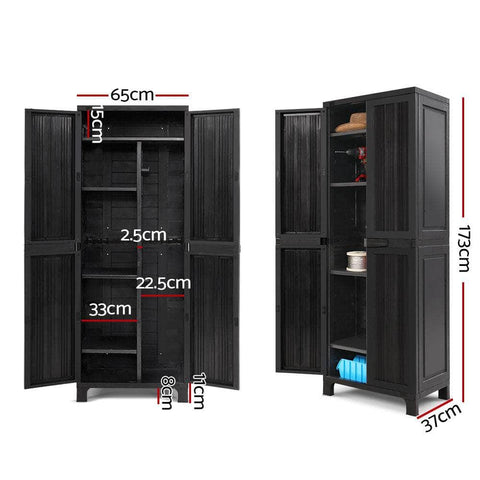 173Cm Outdoor Storage Cabinet Box Lockable Cupboard Sheds Garage Black