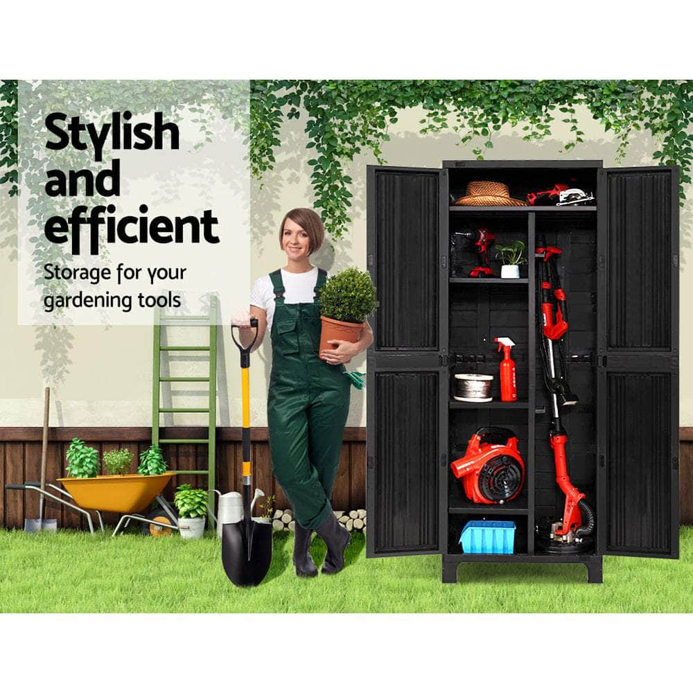 173Cm Outdoor Storage Cabinet Box Lockable Cupboard Sheds Garage Black