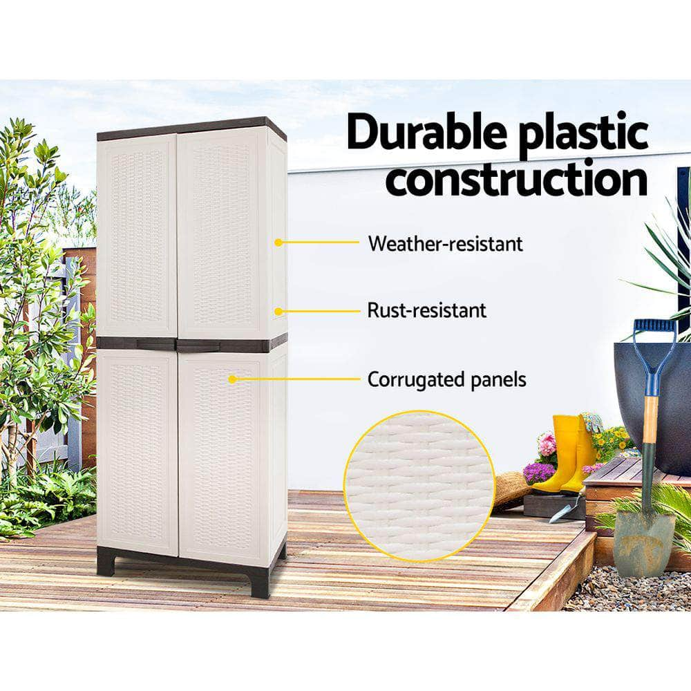 173Cm Outdoor Storage Cabinet Box Lockable Cupboard Sheds Rattan Beige