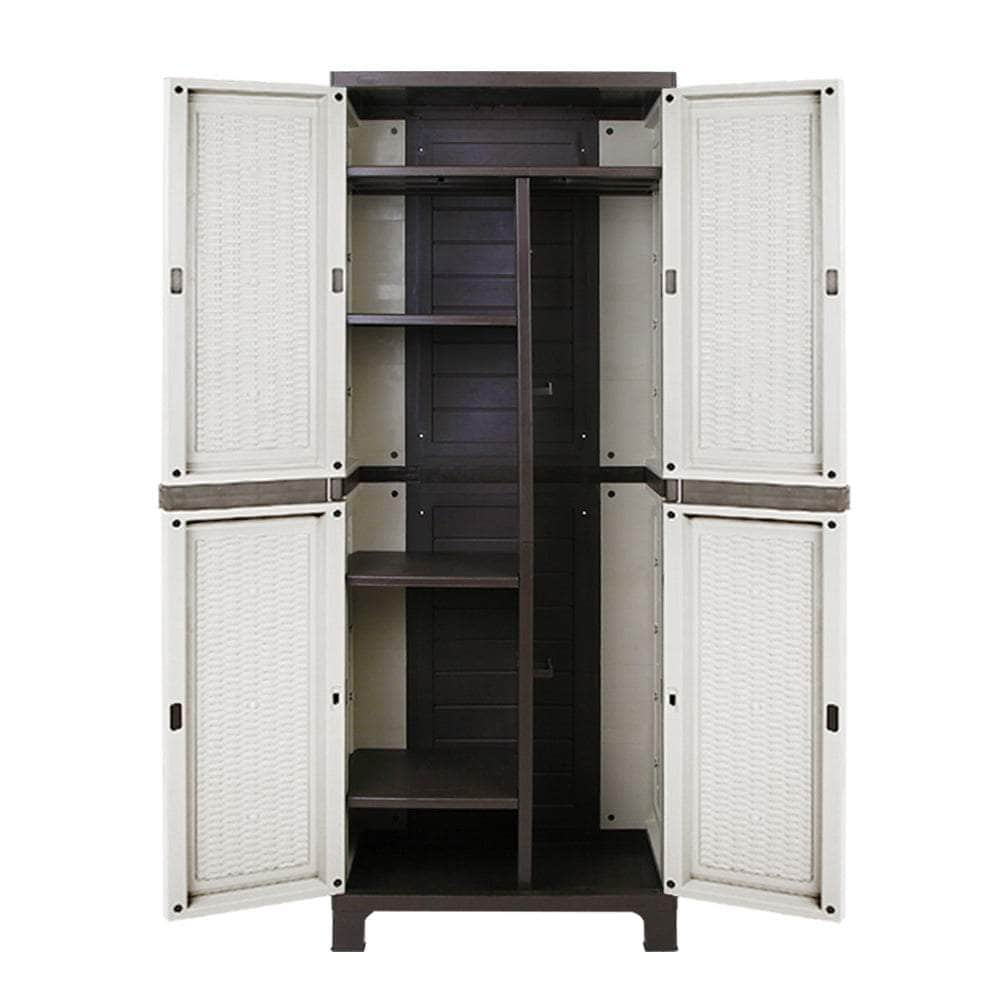 173Cm Outdoor Storage Cabinet Box Lockable Cupboard Sheds Rattan Beige