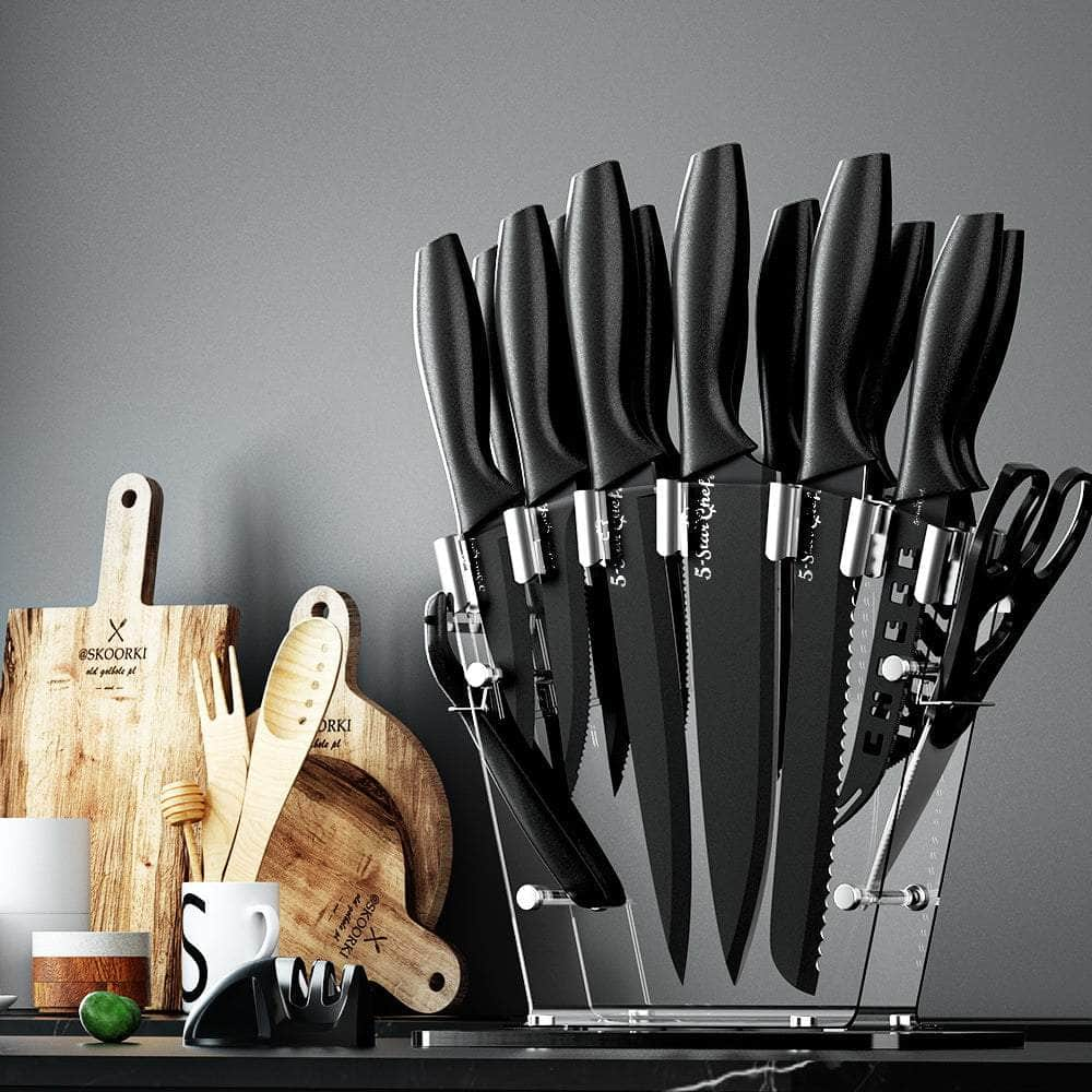 17PCS Kitchen Knife Set Stainless Steel Non-stick with Sharpener