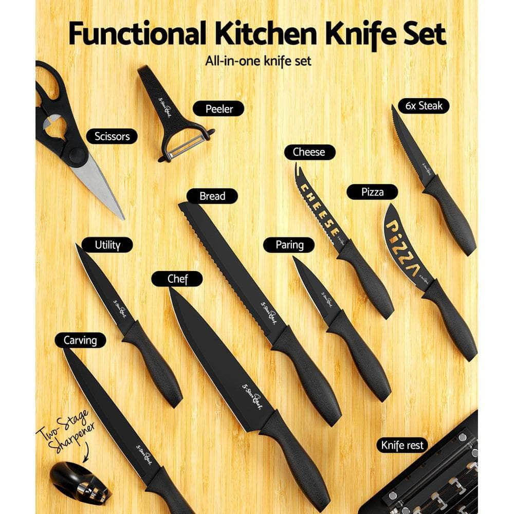 17PCS Kitchen Knife Set Stainless Steel Non-stick with Sharpener