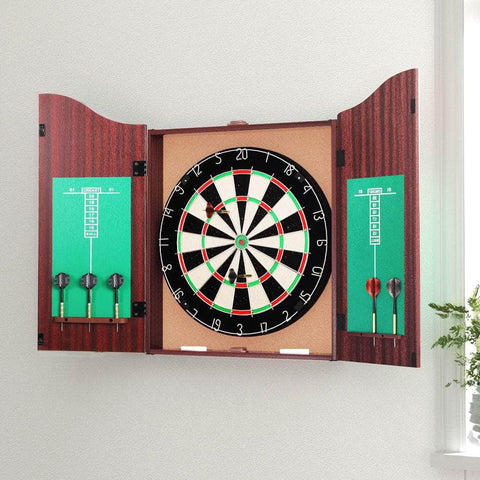 18" Dartboard Dart Board With Steel Darts Wooden Cabinet Party Game