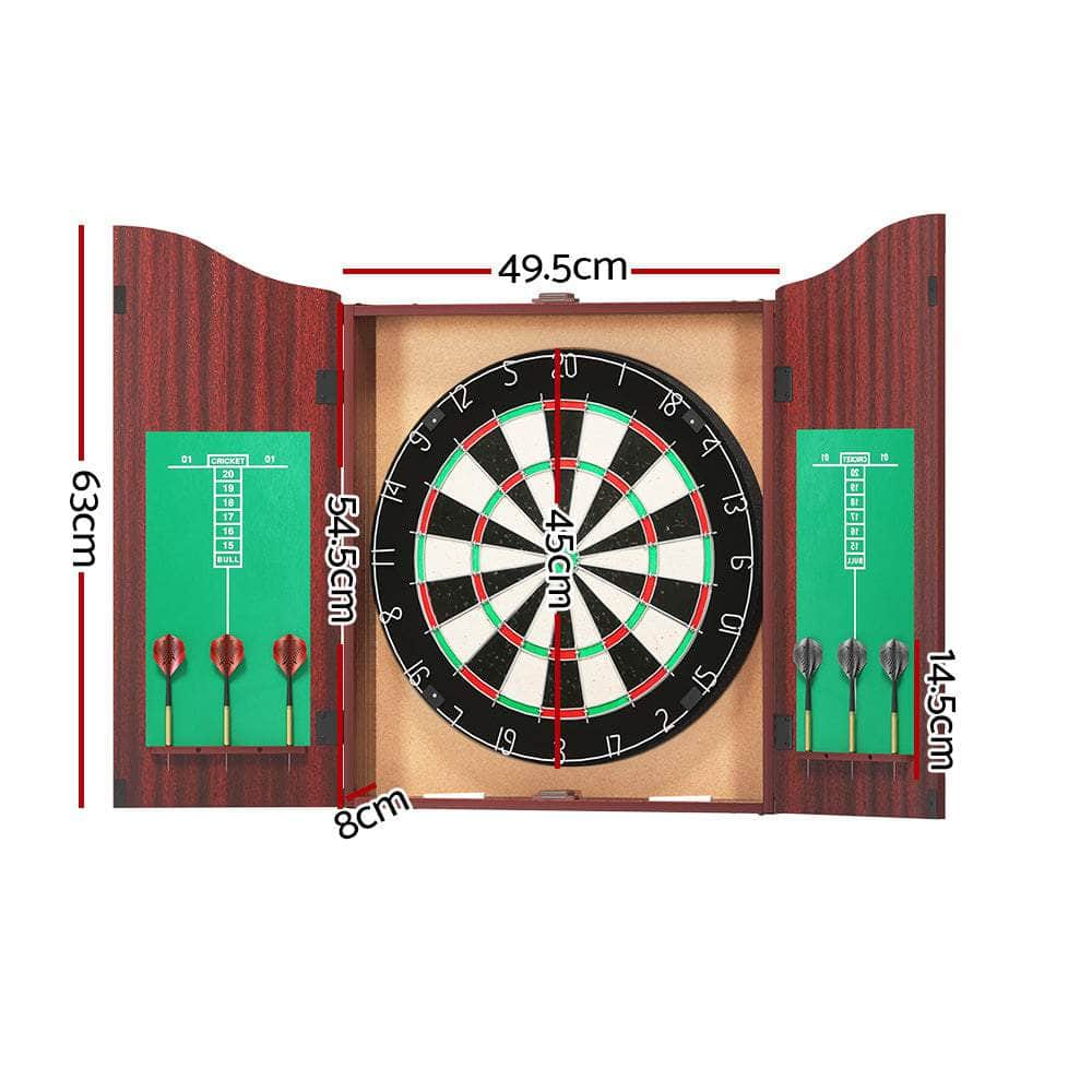 18" Dartboard Dart Board With Steel Darts Wooden Cabinet Party Game